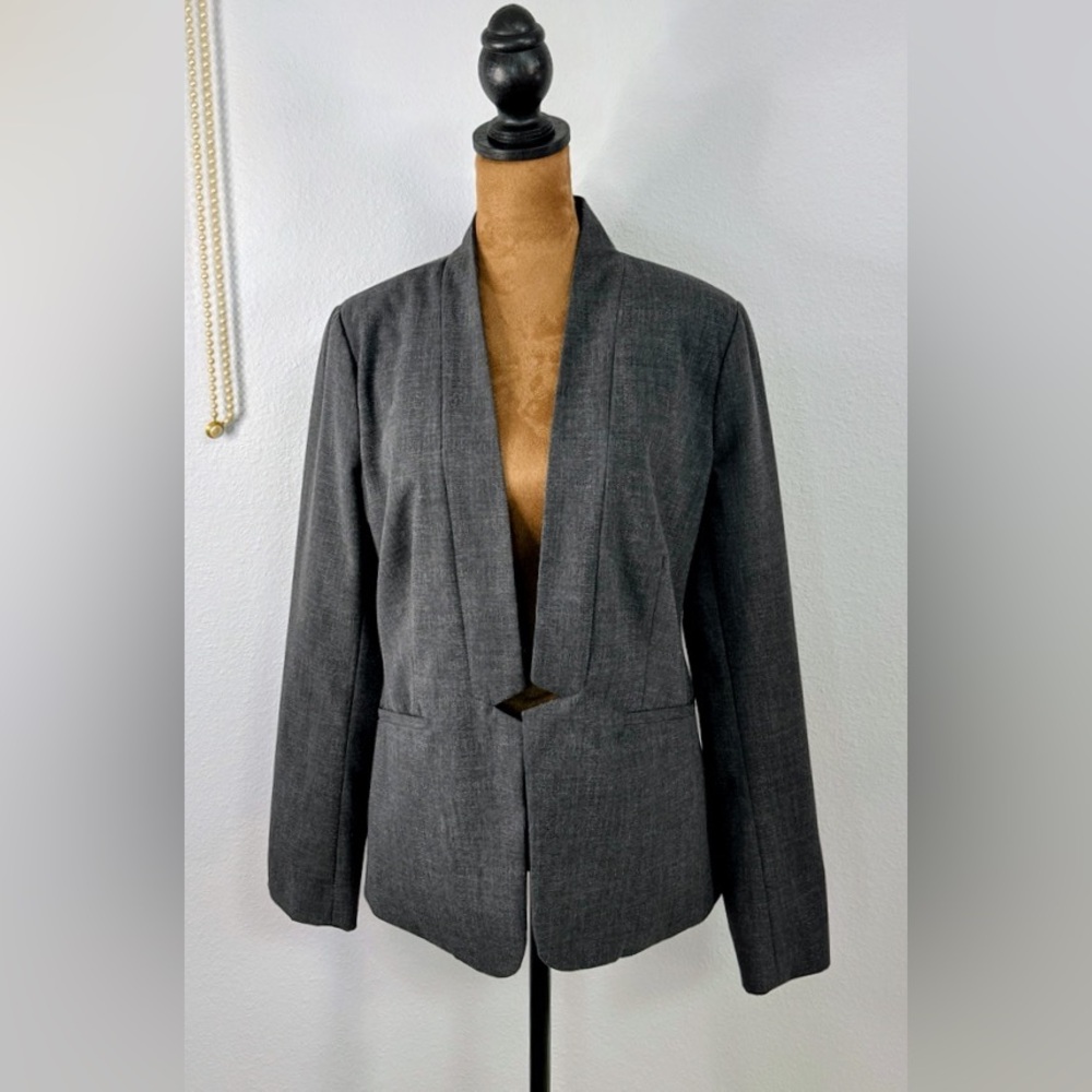 Laundry by Shelli Segal Blazer Size 10 Charcoal Gray Open Front Career Jacket